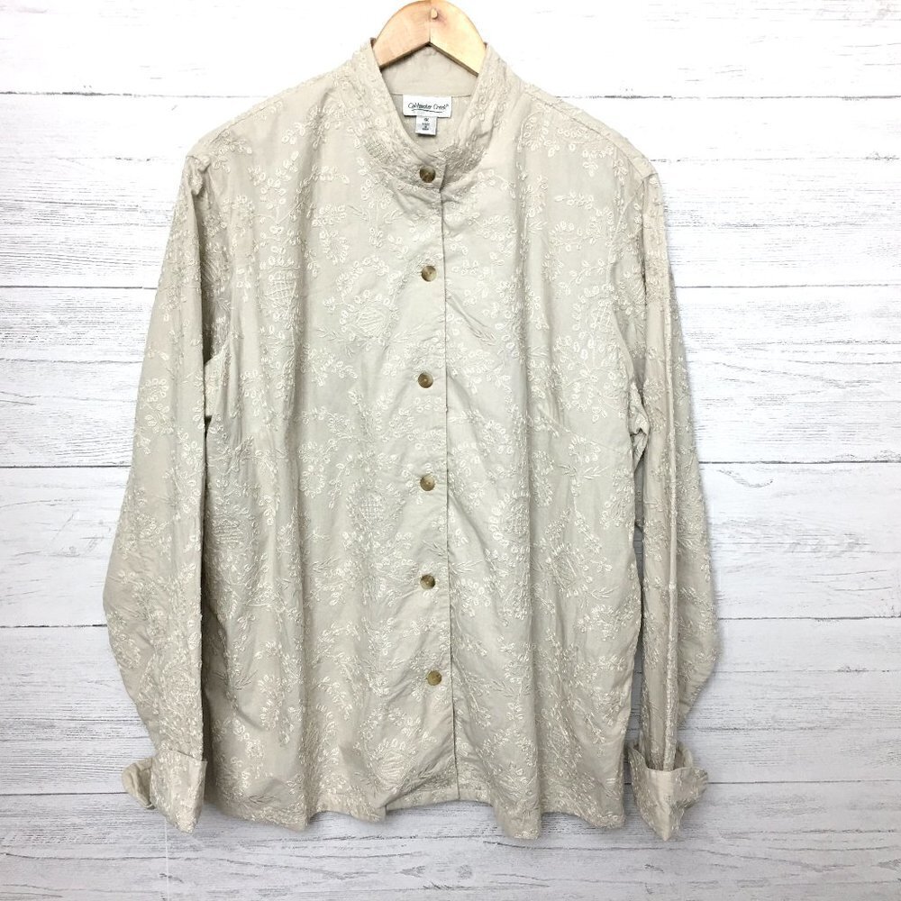 Coldwater Creek Women's Beige Jacket Embroidered Button Front Lightweight 1X